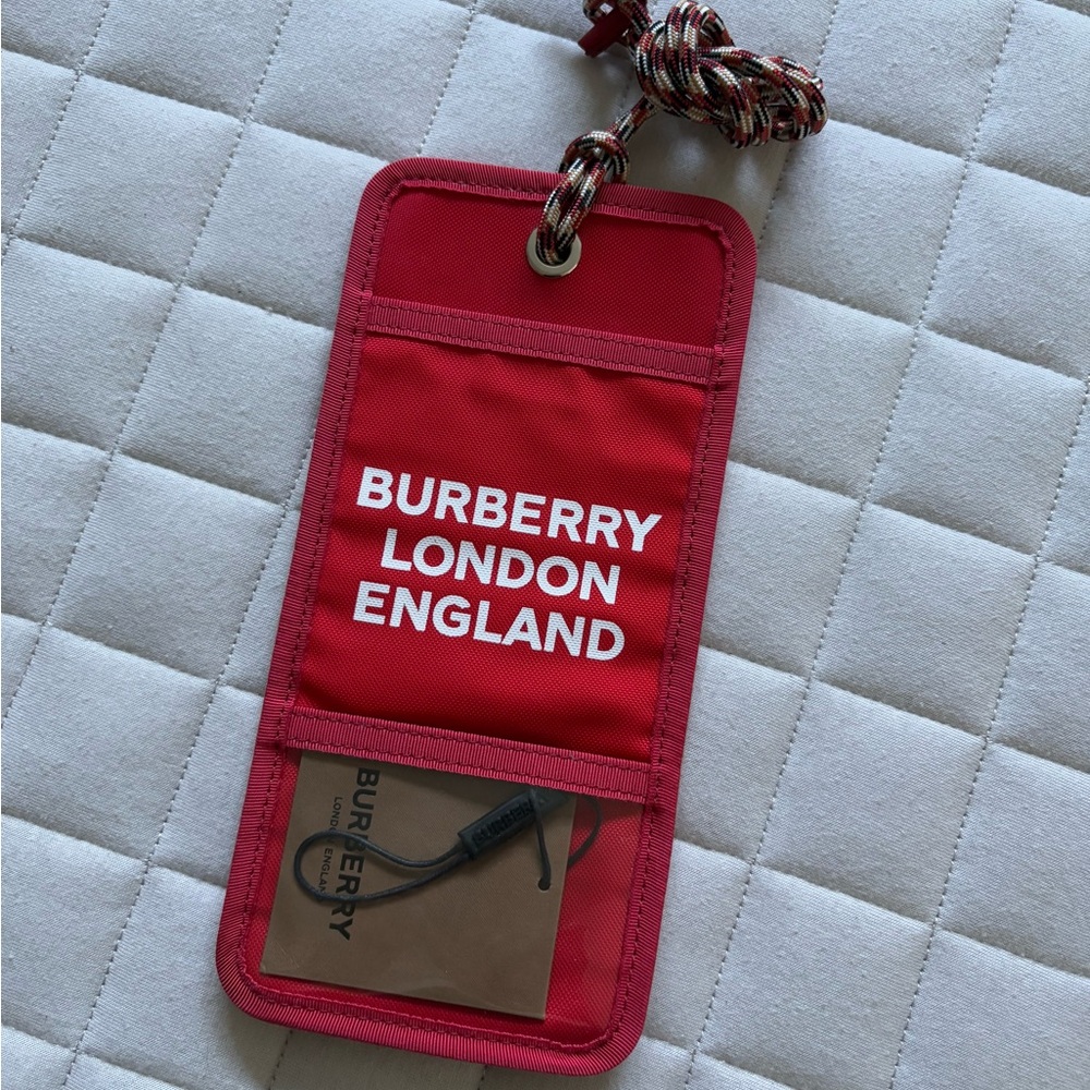 Burberry Red Travel Tag with ID Window, Cardcase Necklace